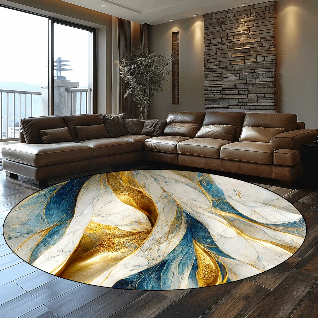 Luxury Marble Pattern Round Carpets Living Room Decoration Abstract Large Area Rugs for Bedroom Non-slip Floor Mats Washable 4