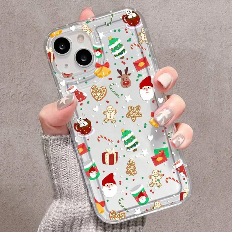 Festive Cartoon Christmas Pattern Clear Phone Case Cover