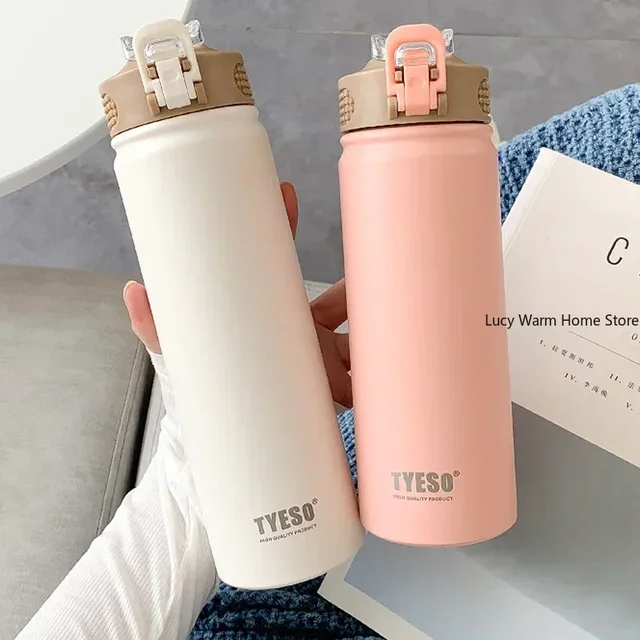 Bouteille d'eau thermique avec paille, bouteille en acier inoxydable de 750/600ML, garde le froid et la chaleur, tasse thermique de grande capacité, bouteille Thermos 4