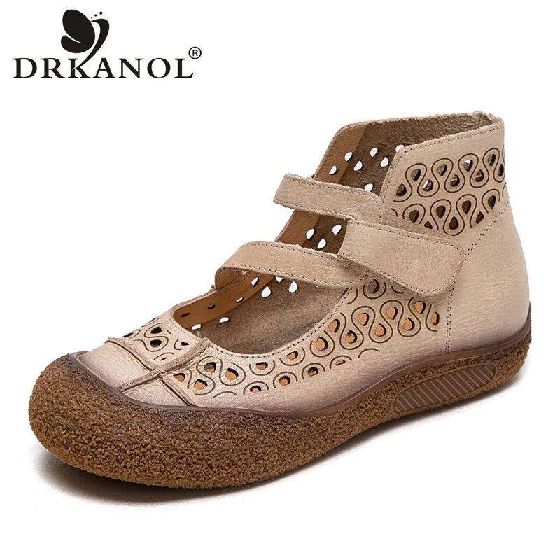 

DRKANOL 2024 Summer Cool Boots Women Genuine Leather Flat Ankle Boots Hollow Breathable Casual Shoes Comfort Soft Short Boots