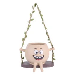 Charming Smile Face Hanging Planter Pot - Creative Resin Swing Design for Succulents and Flowers (Swing A)