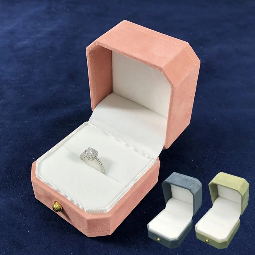 Velvet Jewelry Storage Box Single Slot Clamshell Wedding Ring Box Octagonal Earrings Ring Display Case for Engagement Proposal