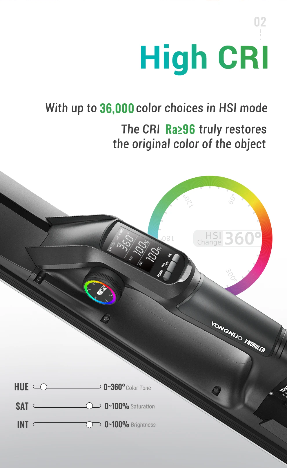 YN660 Handheld LED Video Light Touch Adjusting Bi-color 2000-9900k RGB Color Rem