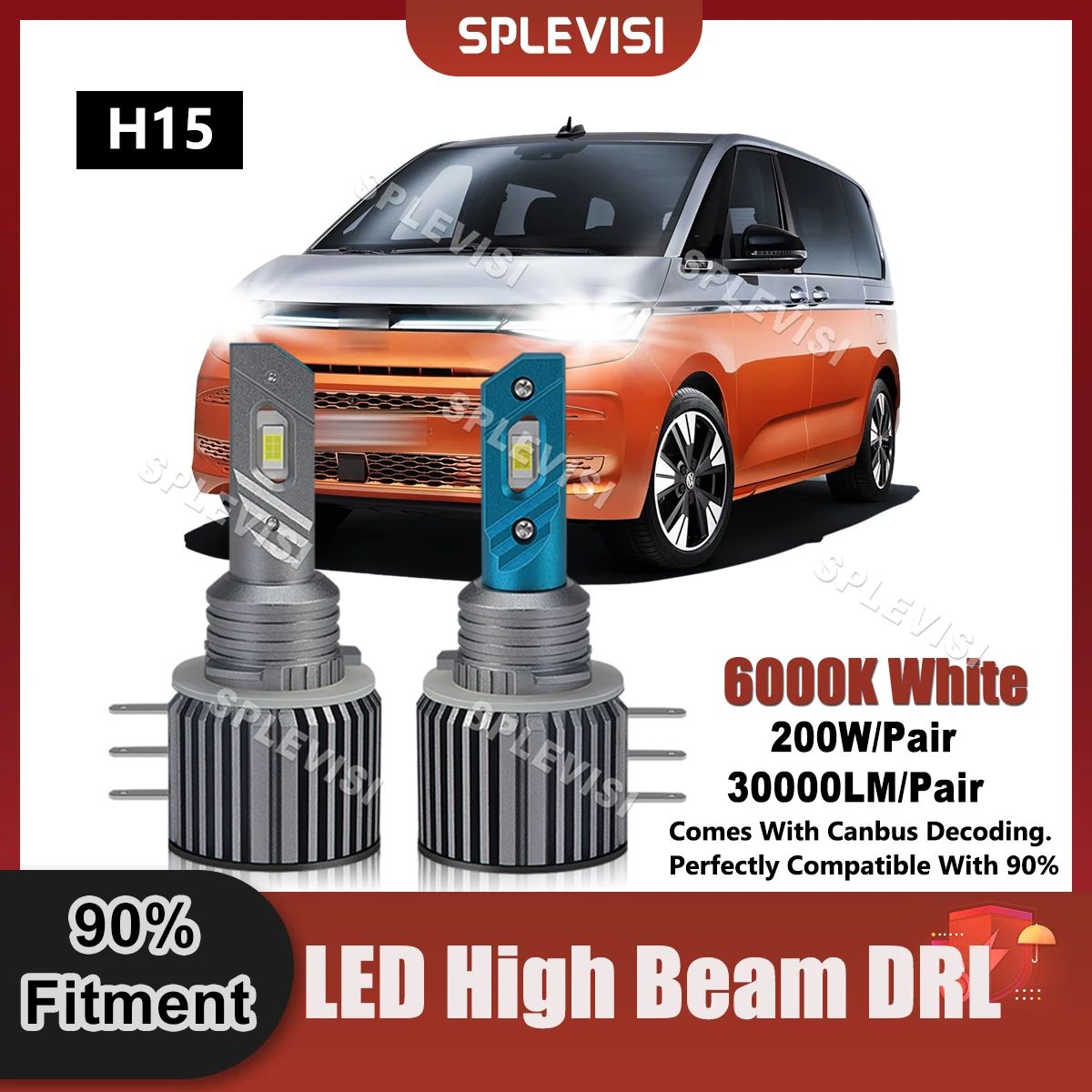 

1 Pair H15 30000LM LED High Beam/DRL Canbus For VW Touareg 7P5 7P6 Tiguan Multivan Amarok Caddy Mk3 Replace Bulbs