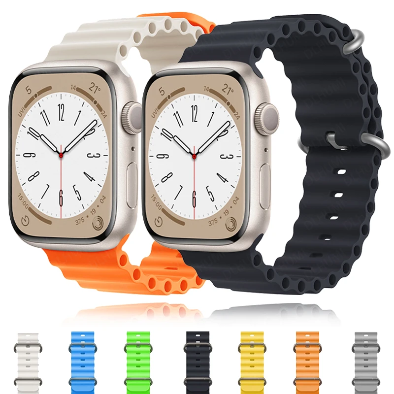 Bracelet océan pour Apple Watch, en Silicone, pour Apple Watch Ultra
