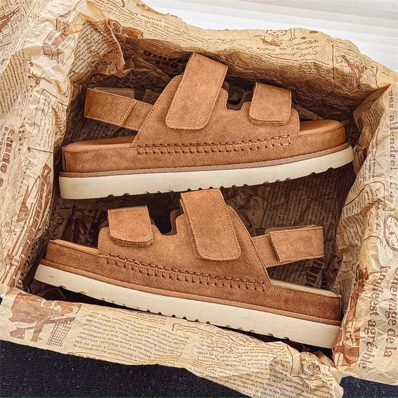 2024 Men Cowhide Non-Stuffy Feet Fashion Sandals Summer New Couple Thick Bottom Increased Super Soft Outdoor Slippers Women 5