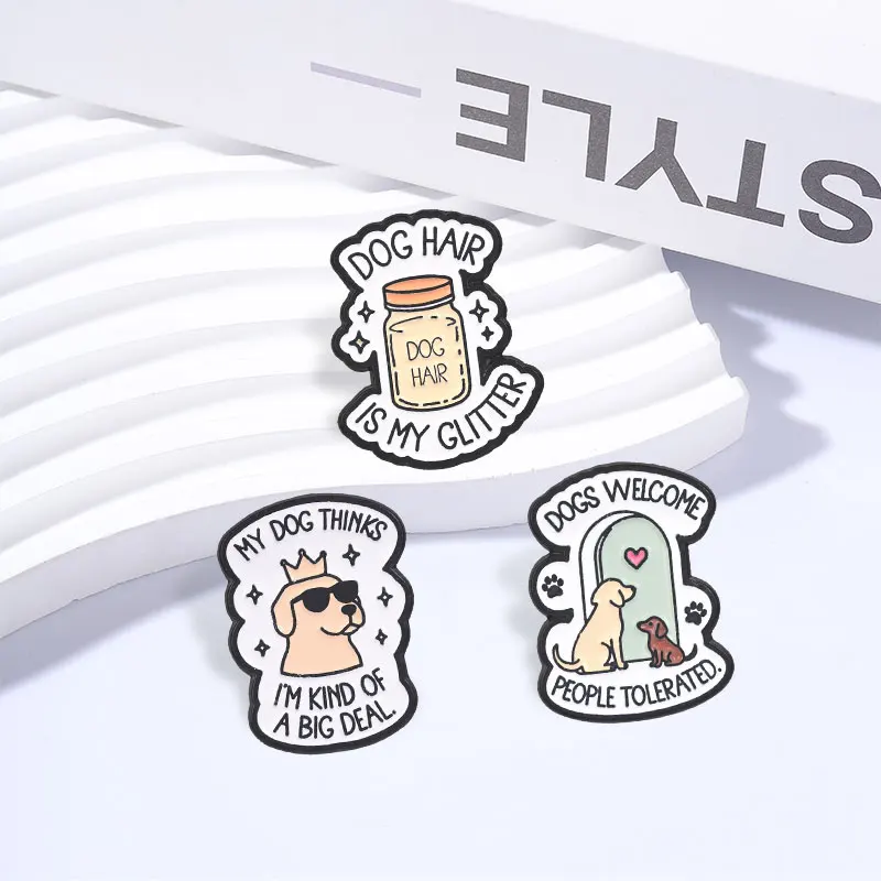 Charming Dog Slogan Enamel Pin - 'Hair Is My Glitter' Brooch with Crowned Dog Design