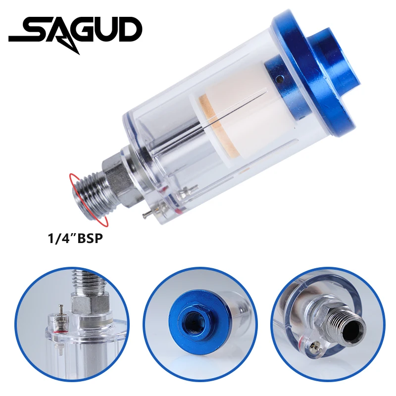 

SAGUD Airbrush 1/4" Air Regulator Instrument Tool Airbrush Oil Water Separation Filter Suitable for Air Compressor Connection