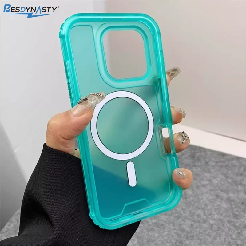 Trendy 3-in-1 Magnetic Shockproof Case with Frosted Slim Clear Design and Wireless Charging Compatibility