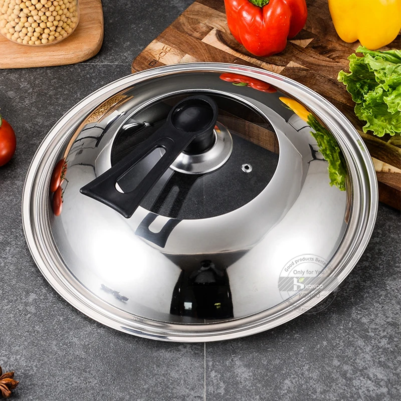 Cooking Wok Pan Lid Stainless Steel Universal Pan Cover Visible Replaced Lid  Frying Wok Pot good