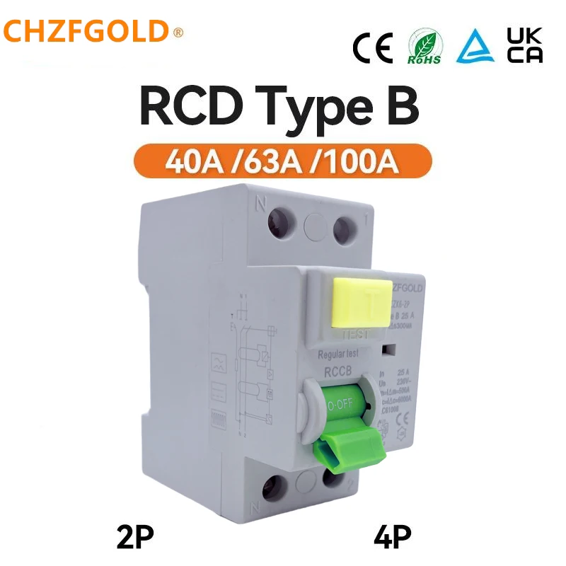 2 Poli Rcd 10Ka 30Ma 63A B Tipo Rccb Interruttore Automatico Per Caricatore Ev Wallbox