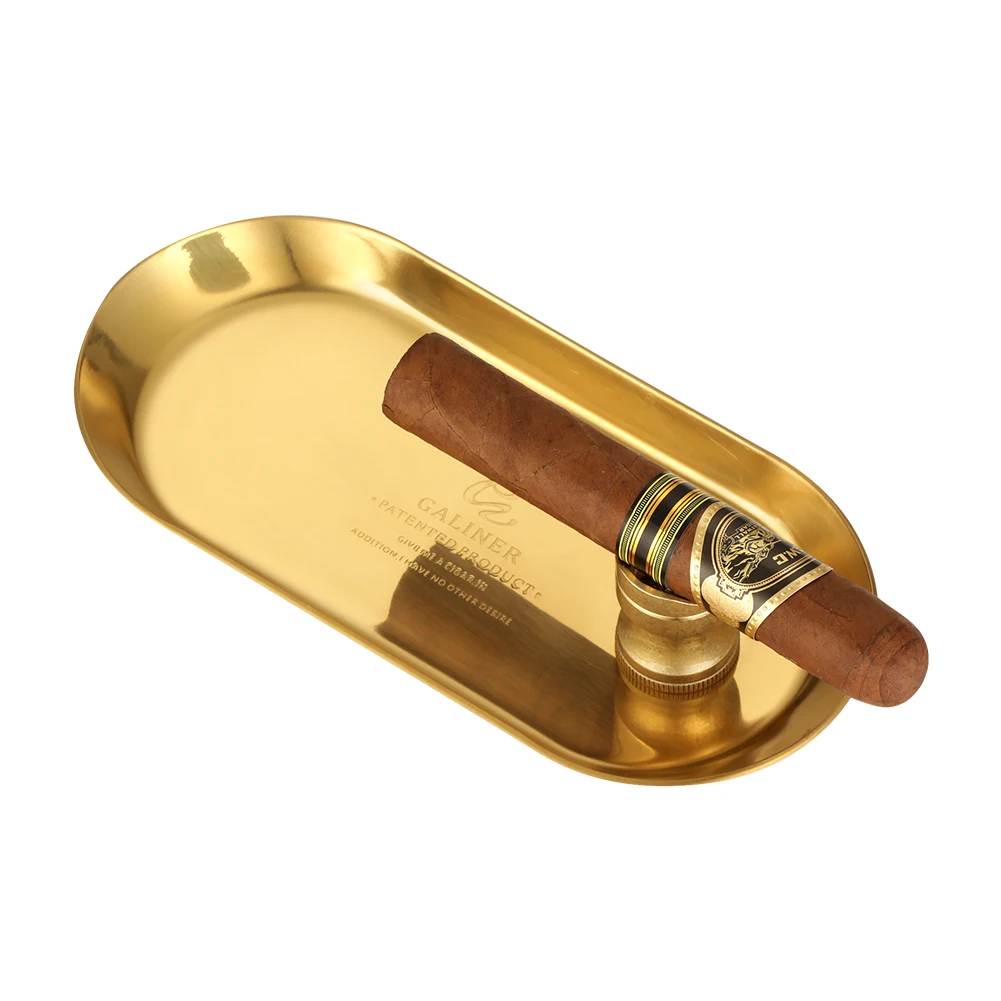 

GALINER Metal Ashtray With Cigar Holder Punch Driller Portable Multifunctional Travel Cigar Ashtrays Home Smoking Accessories