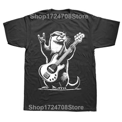 Rock N Roll Otter Playing Guitar Funny Cotton Streetwear T - Shirt - M (BLACK)