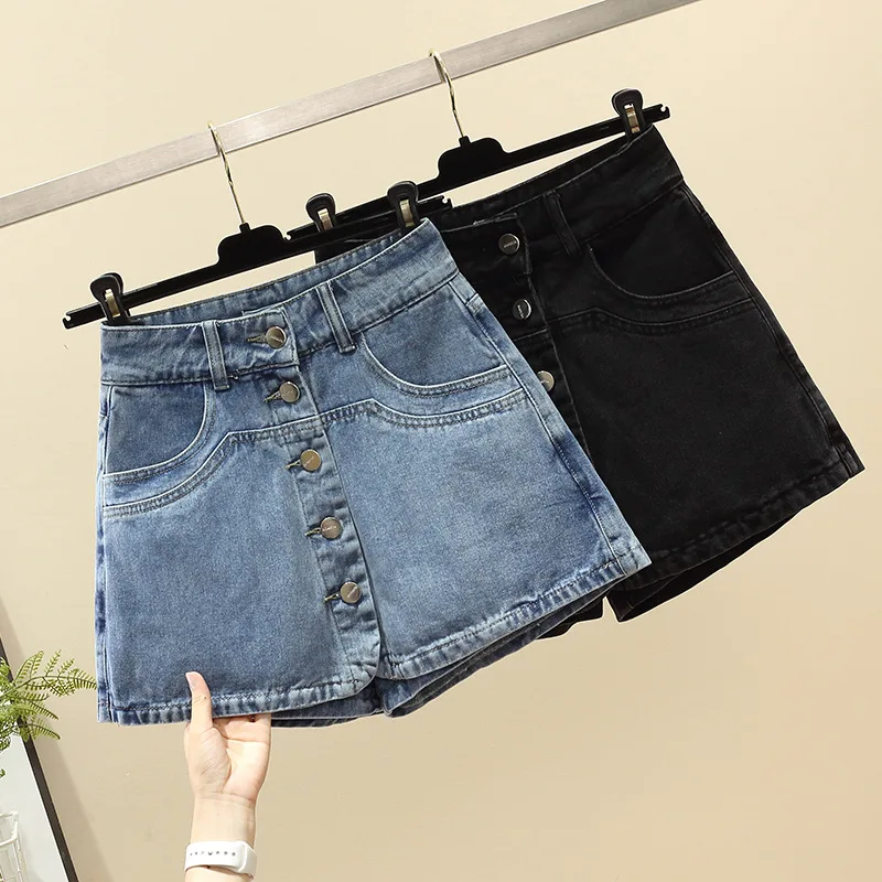 girl denim short skirt female summer large size bag hip culottes a-line retro skirt  Embroidery  Casual  Solid  A-LINE 2022 women s fashion japan print handbags retro shoulder underarm bag female casual zipper shopping tote pouch all match clutch