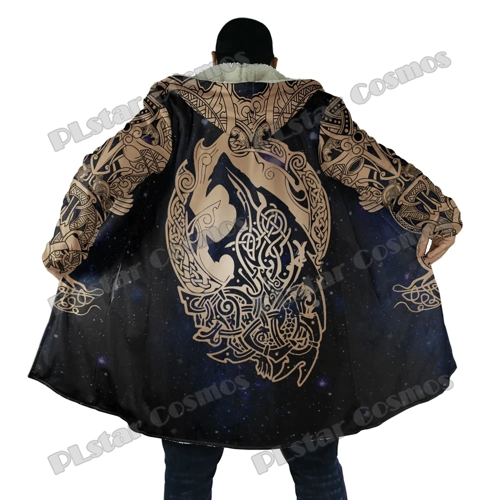 Space Eagle and Wolf Tattoo 3D Printed Men's Sherpa Hooded Cloak Winter Unisex Casual Thick Warm Hooded Capes Outerwear PF143 warhammer 40 000 space wolf