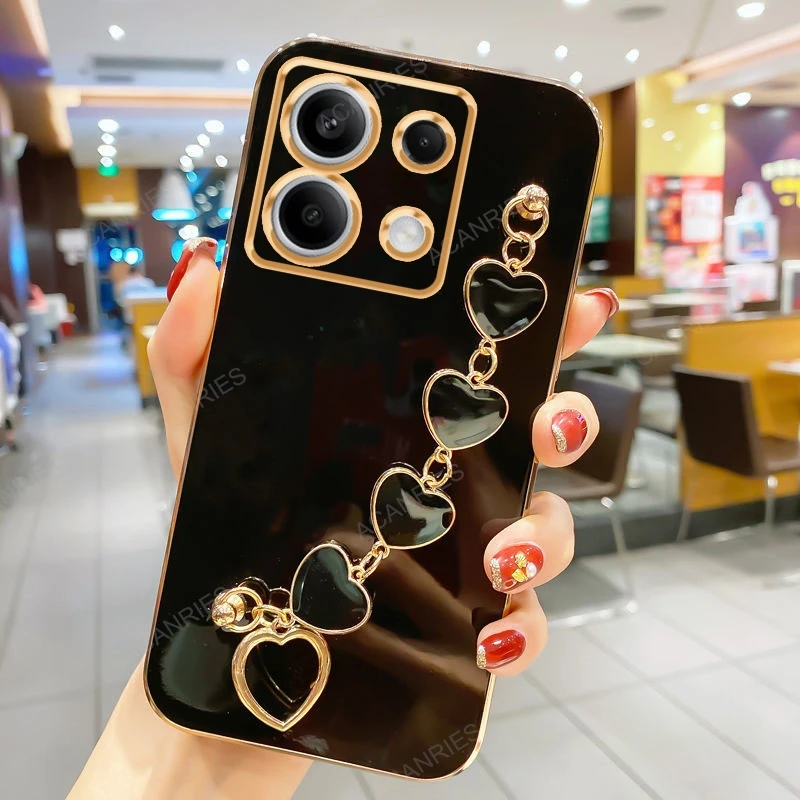 Luxury Plating Love Heart Bracelet Chain Phone Case - Soft Back Cover