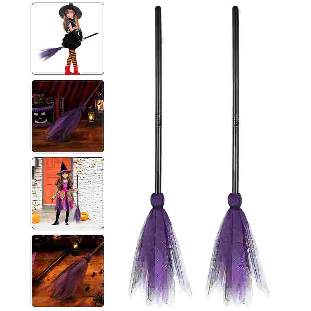 

2 Pcs Ornament Decor Witch Broom Halloween Clothing Kids Decoration Cosplay Prop Decorative Broomstick Child