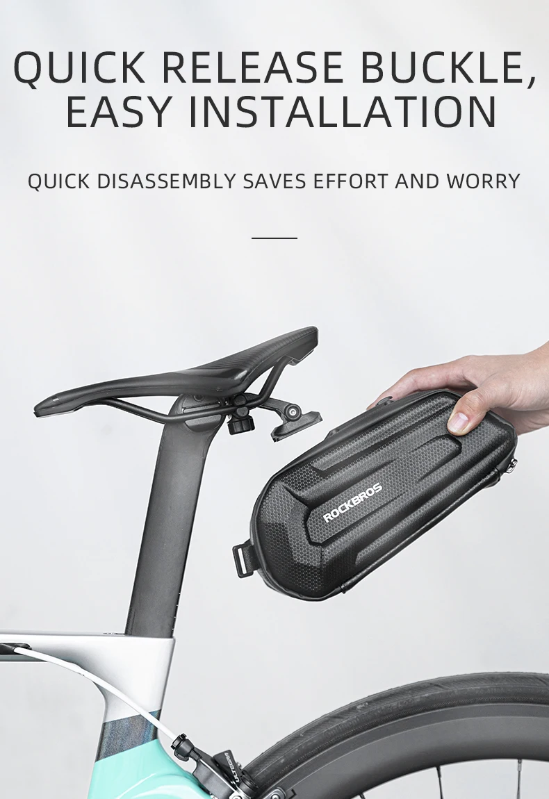 ROCKBROS Fahrradtasche, 1,7 l, wasserdicht, hinten, großes Fassungsvermögen, Schnellverschluss-Sattelstütze, stoßfeste Doppelreißverschluss-Hecktasche, Zubehör – Detail 11