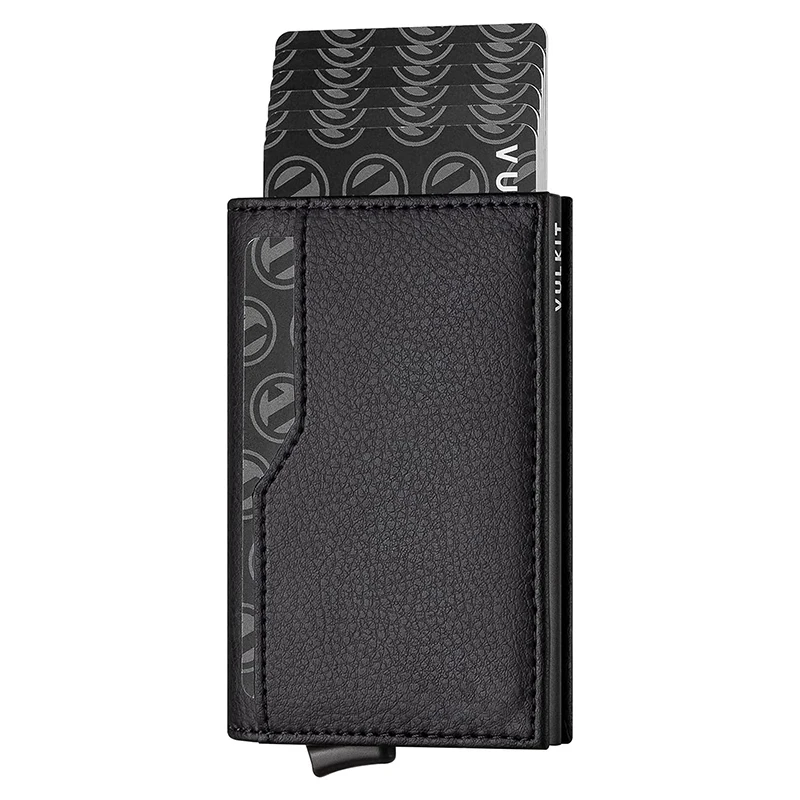 Black Small Wallets Credit Card Holder Case Double ID Window RFID Blocking Automatic Leather Wallet for Cards Notes