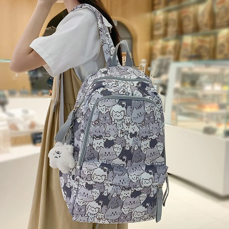 

New Female Cartoon Print Book Bag Fashion Women Cute Leisure School Bag Girl Graffiti Laptop Backpack Lady Travel College Trend