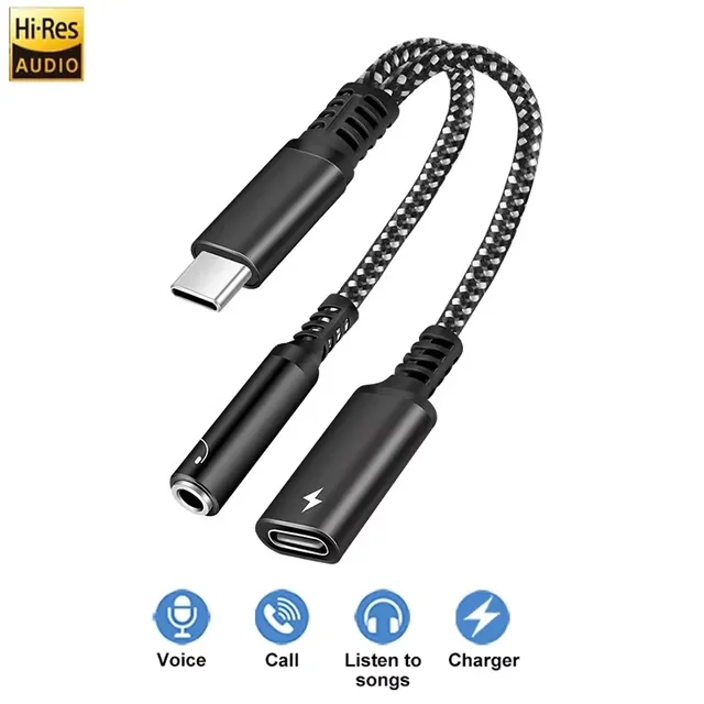 2-IN-1 الصوت/الشحن الفاصل محول USB C إلى 3.5 مللي...