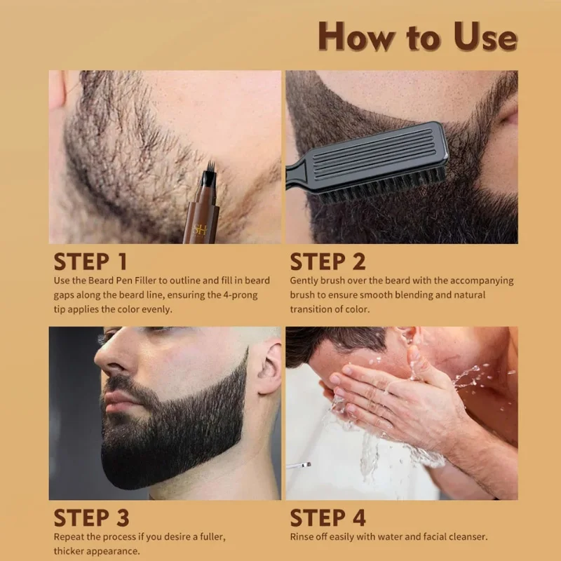 Waterproof Beard Pen Filler Men Moustache Coloring Pen Beard Coloring Filling Enhancer Black Fiber Hair Stuffing Tool