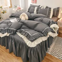 Europe Bed Linen Smooth Twin Full Queen King Size Bed Sheet Home Decor 1PC Bed Skirts Princess Style Bedspread Cover with Skirt 2