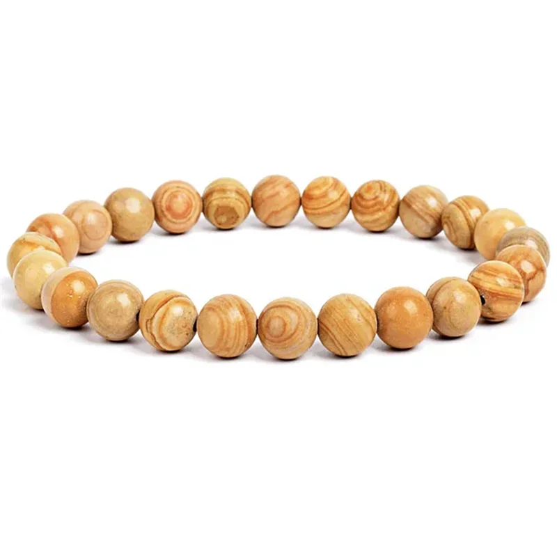 

Natural Stone wood grain stone Beads For Women Men Jewelry Elastic Bangle Bracelets