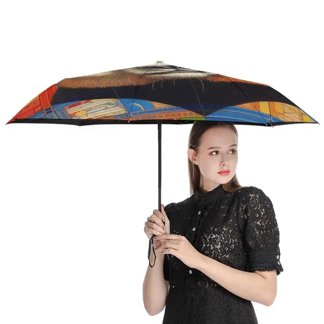 Panda 8 Bordák Auto Esernyő Ceruza Művészet Színes Rajzfilm Nap És Eső Fekete Kabát Ligthsúlyos Esernyők Férfiak Számára - Image 3