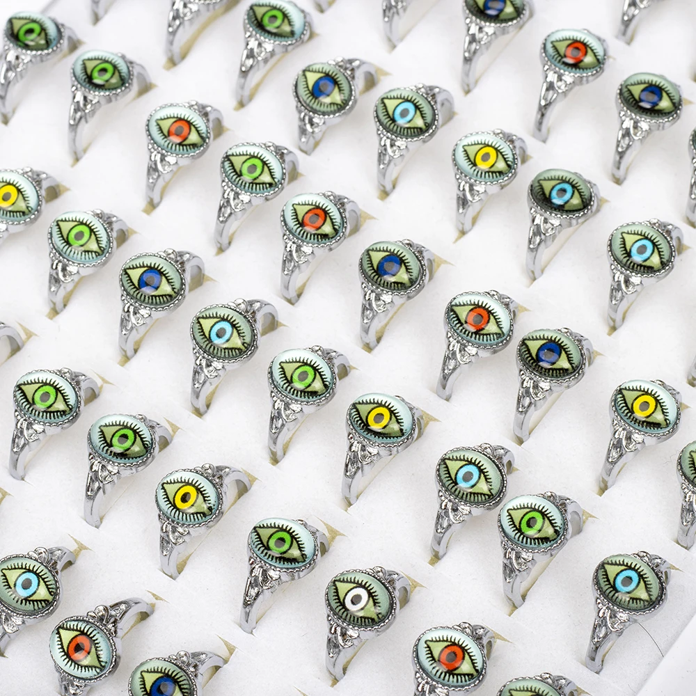 100pcs/Lot Factory Wholesale Hot Mix Colors Devil Eye Finger Ring Party Hot Gothic Oval Blue Red Green Eye Ball Jewelry 5