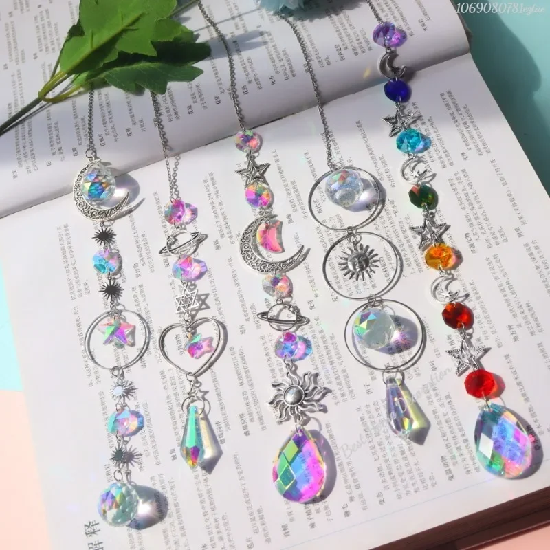 1pc Crystal Wind Chime Moon Sun Catcher Diamond Prisms Pendant Dream Catcher Rainbow Hanging Drop Home Garden Decor