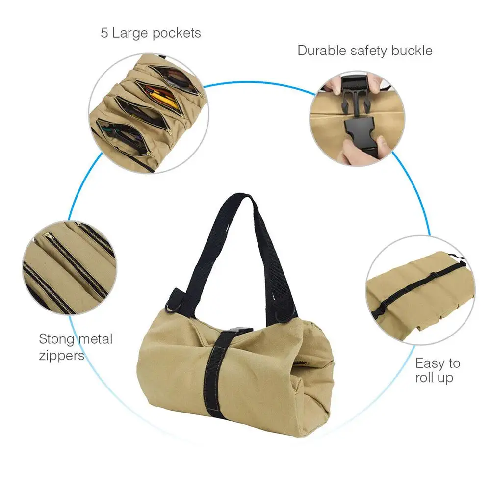 YOUZI Roll Up Tool Bag Multi-pocket Design Multi-purpose Hanging Carrier Pouch For Screwdrivers Sockets Wench