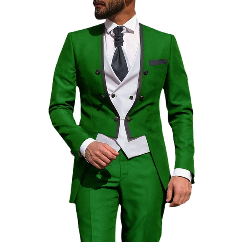 Slim Fit Italian Men Suits with Double Breasted Jacket White Waistcoat