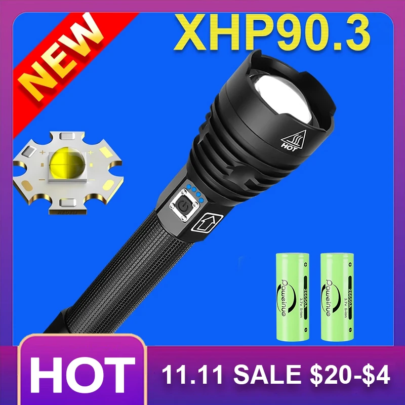HEDELI XHP90.3 Led Flashlight Torch Powerful Tactical Flashlight USB XHP90 Rechargeable Flash Light 18650 Cree Xhp70 Led Torch