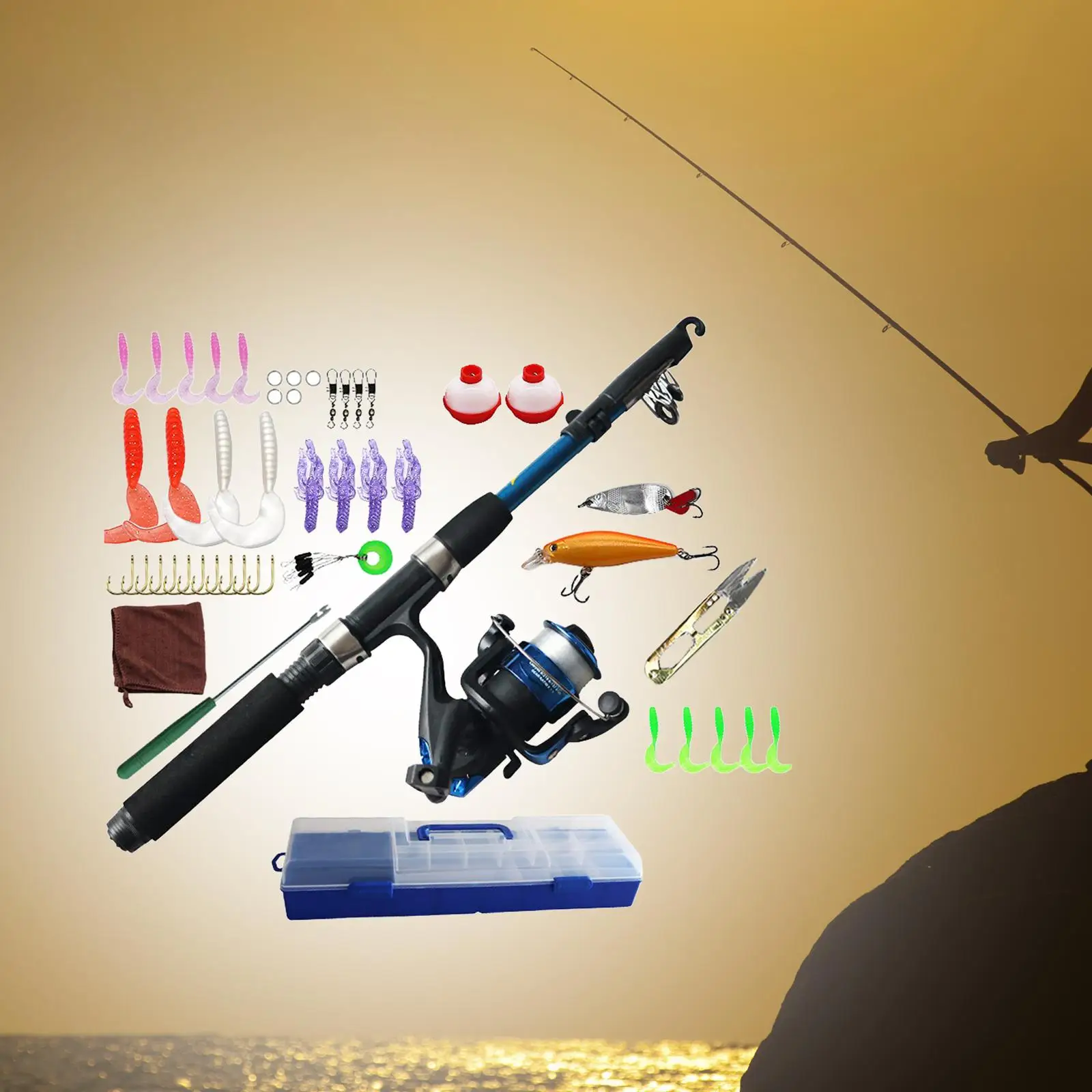 Kids Fishing Pole Child Fishing Rod Complete Set with Fishing Reel Telescopic