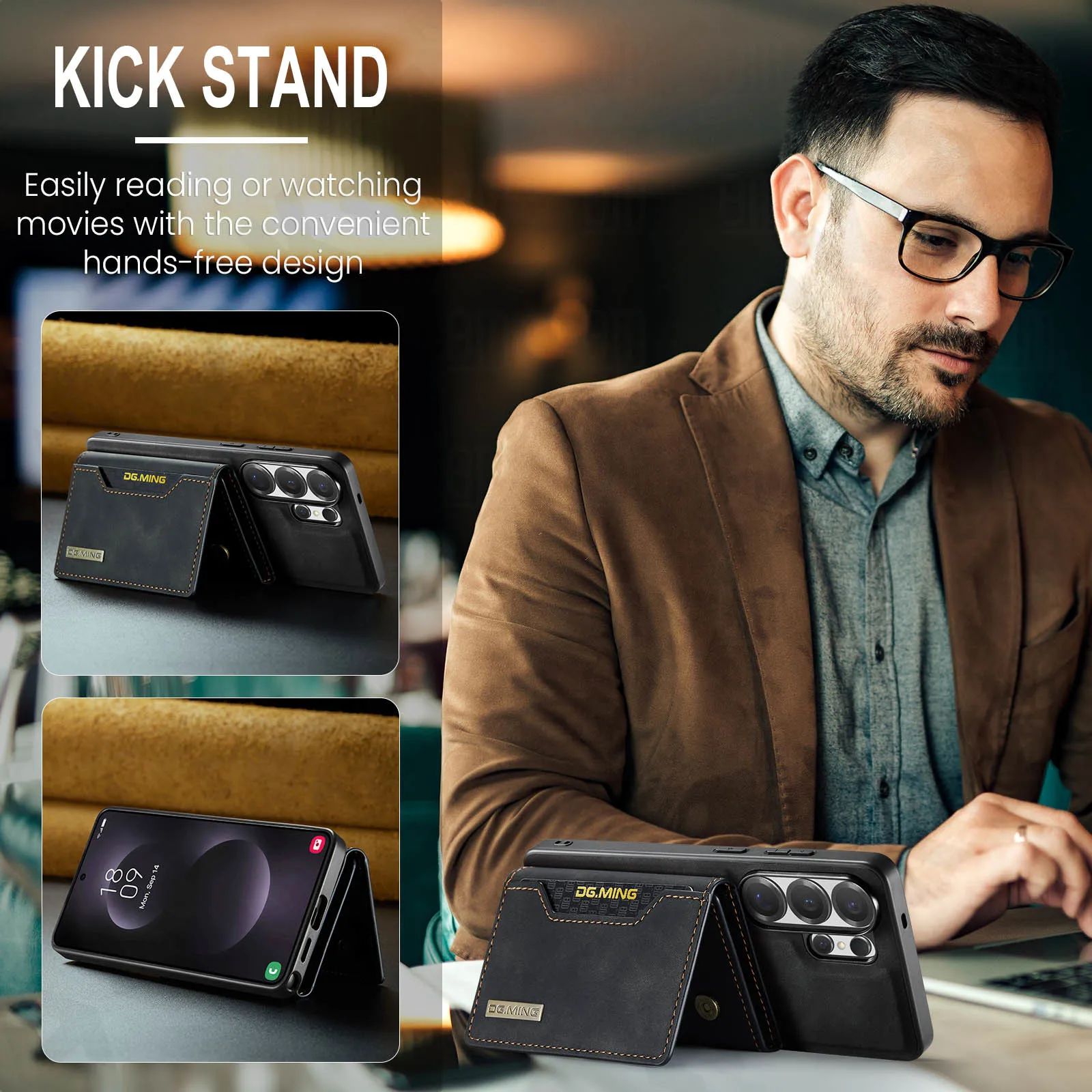 Premium Faux Leather Flip Case with RFID Protection and Magnetic Card Holder