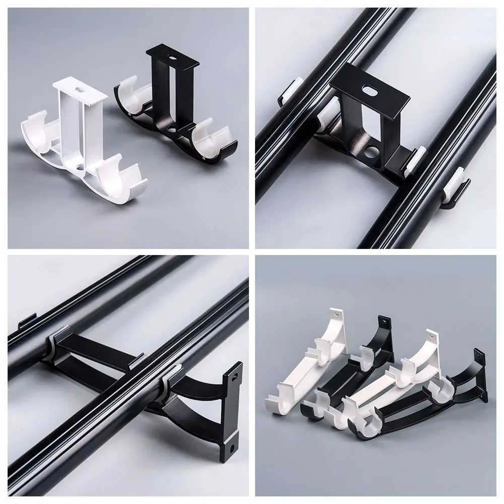 1PC Double Curtain Rod Brackets Shower Curtain Pole Bracket Hardware Holder Window Hanger Holder Home Decoration Easy to Install
