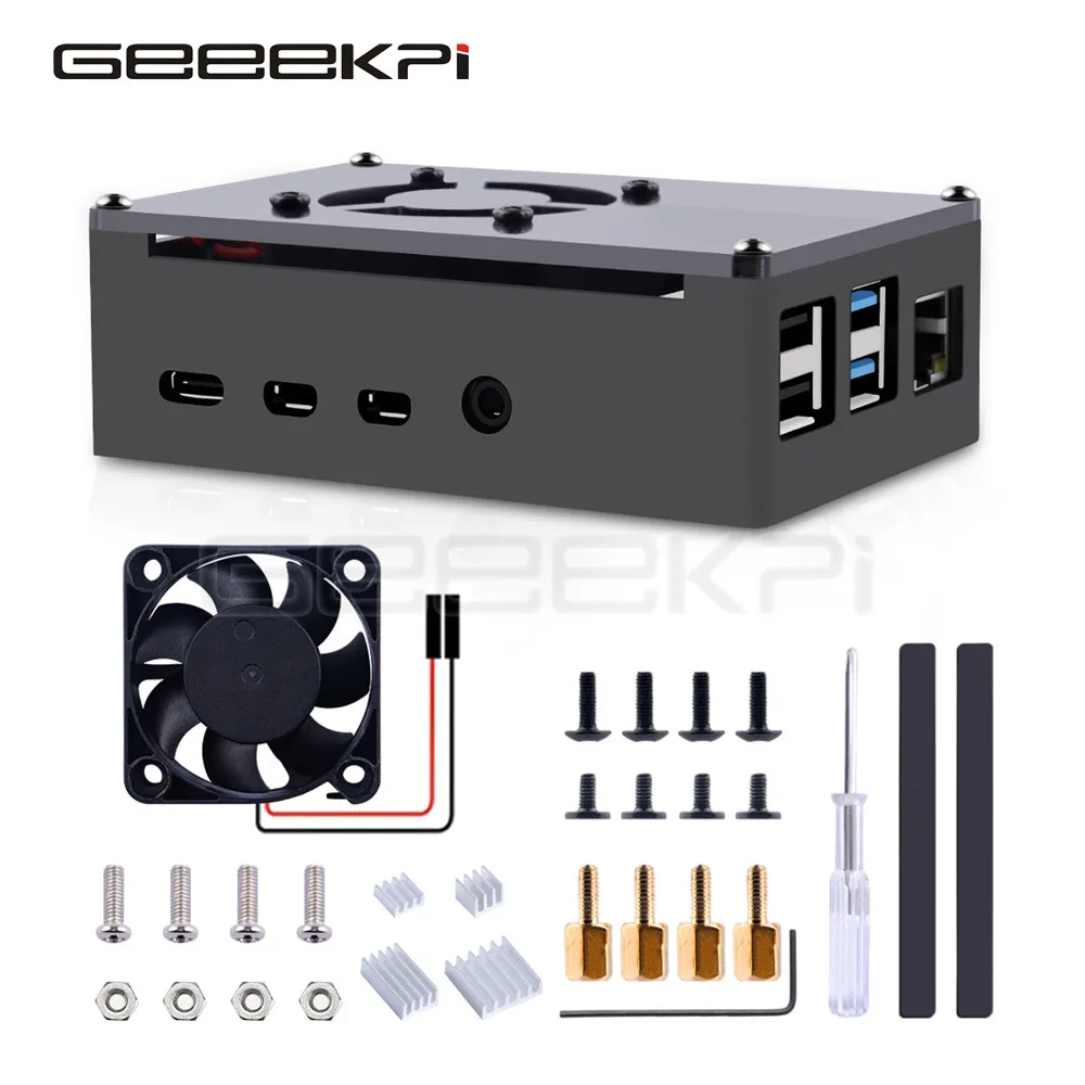 

GeeekPi Raspberry Pi 4B Metal Case Aluminiun Case With Heatsink Radiator Cooling Fan