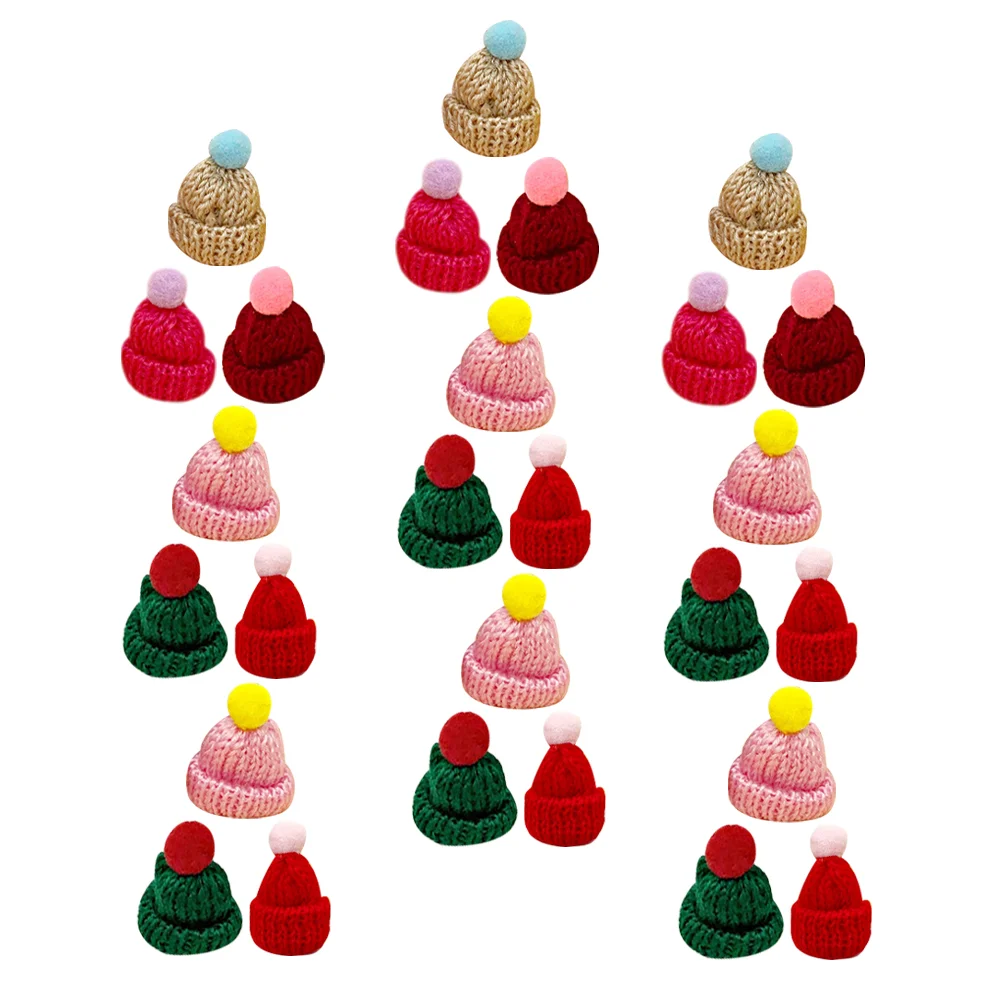 60PCS Colorful Mini Xmas Hats Decorations Christmas Knit Hat Tiny Hats 10pcs new year mini christmas hat christmas decorations christmas lollipop hat christmas non woven table knife fork christmashat