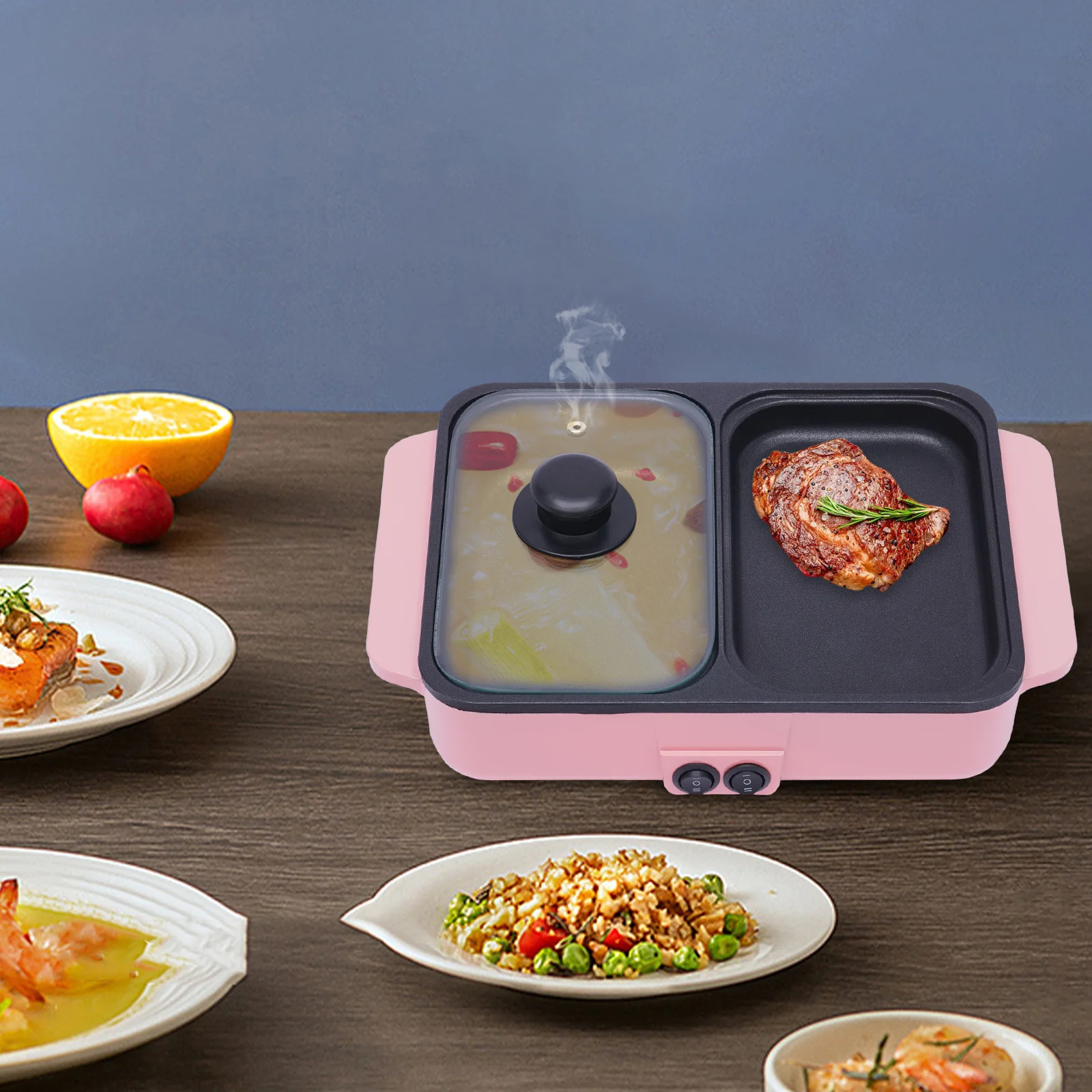 

Mini Hot Pot 110V Pink for Home Application Kitchen Use