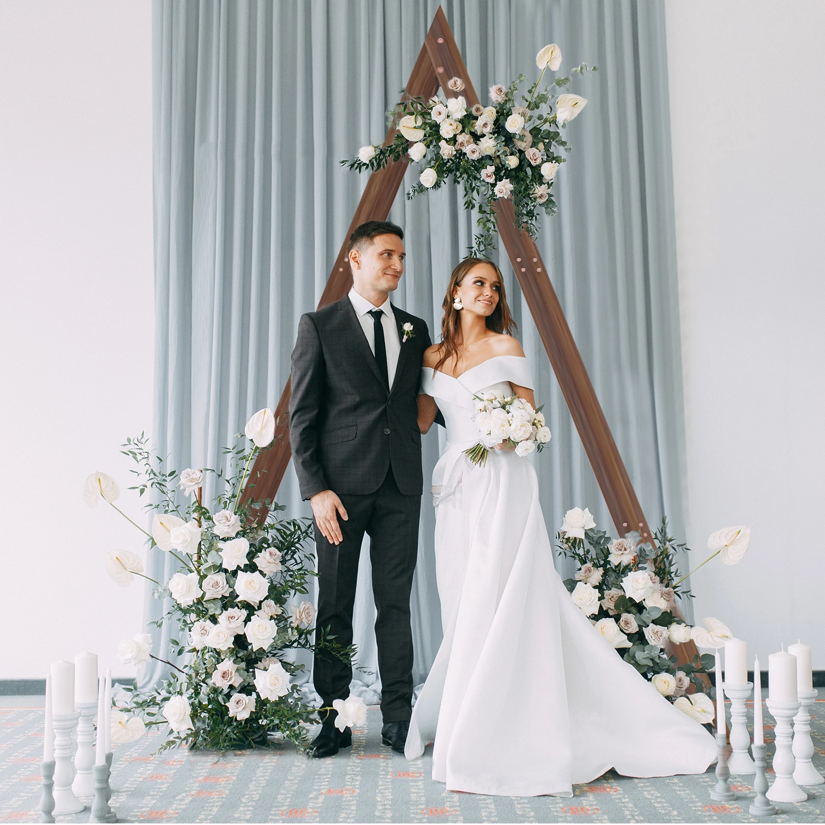 Arc triangulaire en bois pour cérémonie de mariage, arche en bois