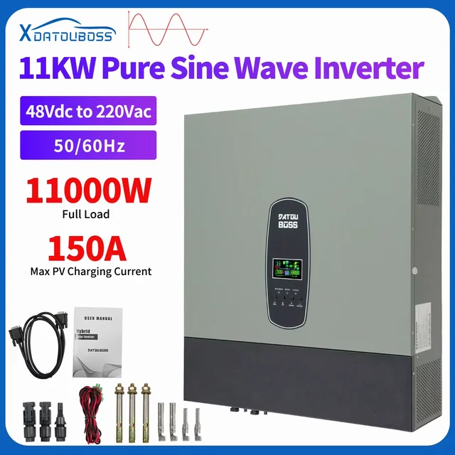 อินเวอร์เตอร์ไฮบริด DATOU BOSS 11kw 48V แบบเชื่อมต่อระบบไฟฟ้าและแบบออฟกริด 220V พร้อมเครื่องชาร์จพลังงานแสงอาทิตย์ MPPT 160A ในตัว รองรับการเชื่อมต่อแผงโซลาร์เซลล์คู่ 1