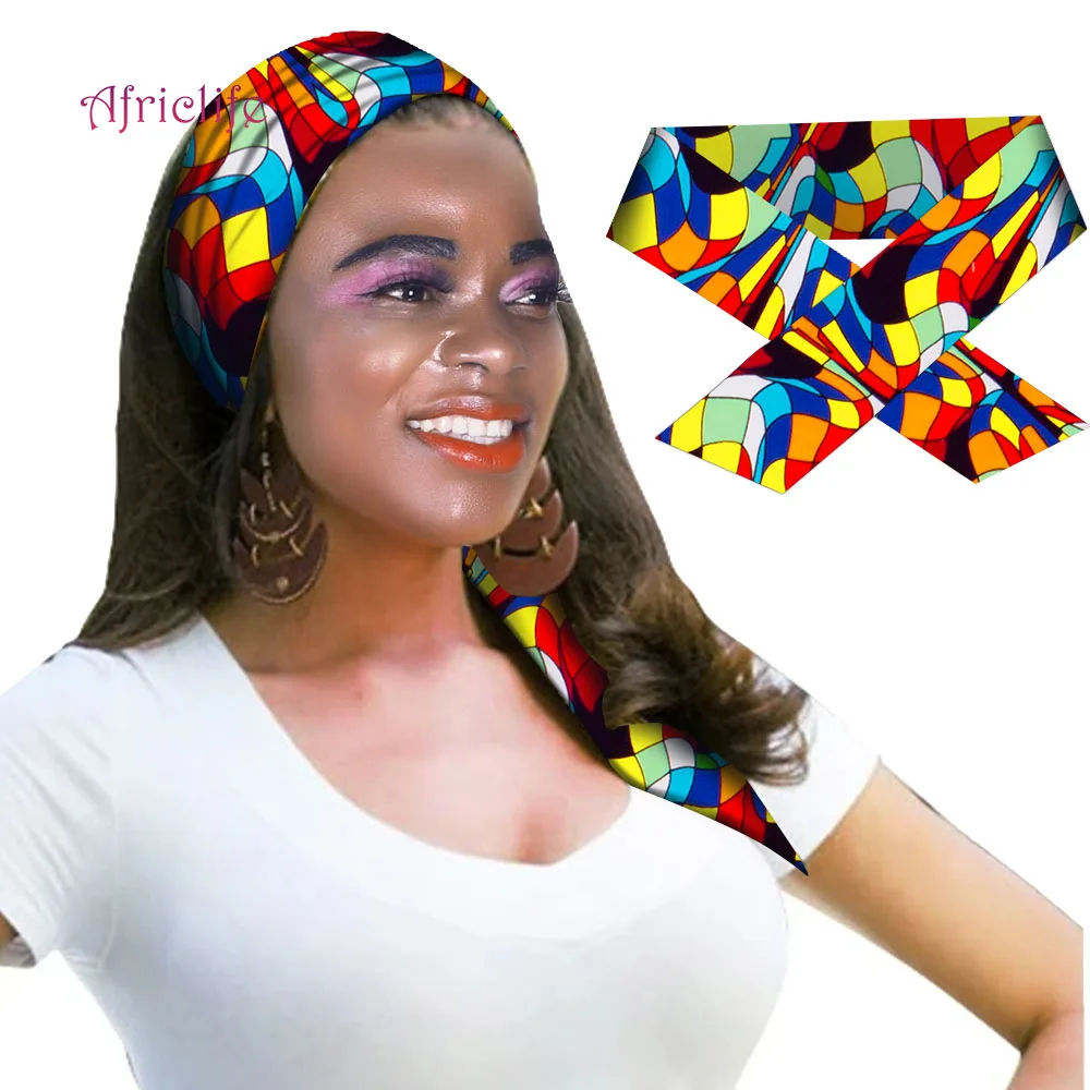 African Turban Cotton Double Layers Cross Hair Bbands in Fabric Wax Print Headband Women Turban to Tie WYB69