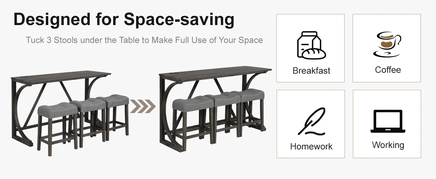 Dining Bar Table and Chairs with Power Outlet