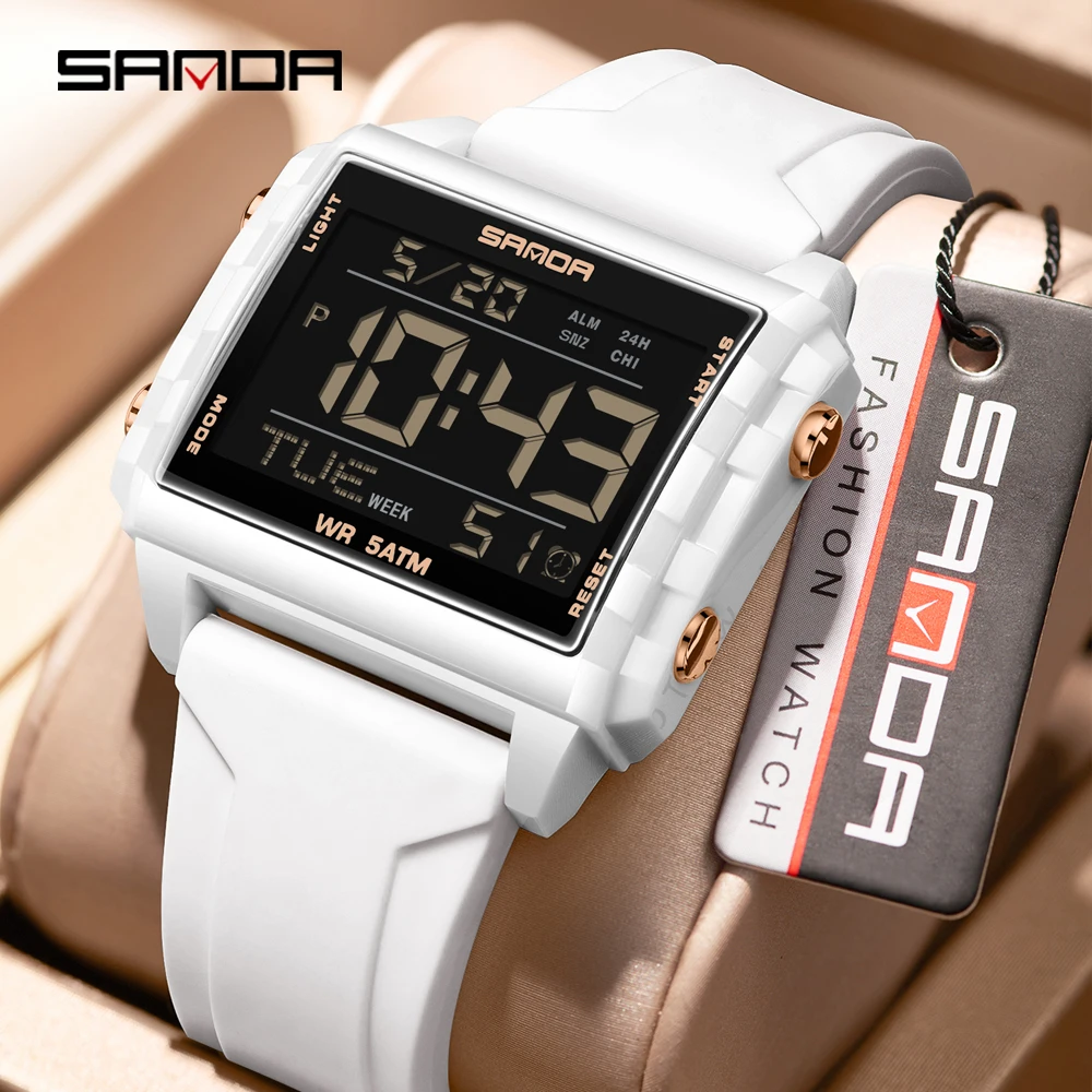 Unisex Trendy Rectangle Digital Sports Watch - Waterproof with LED Backlight