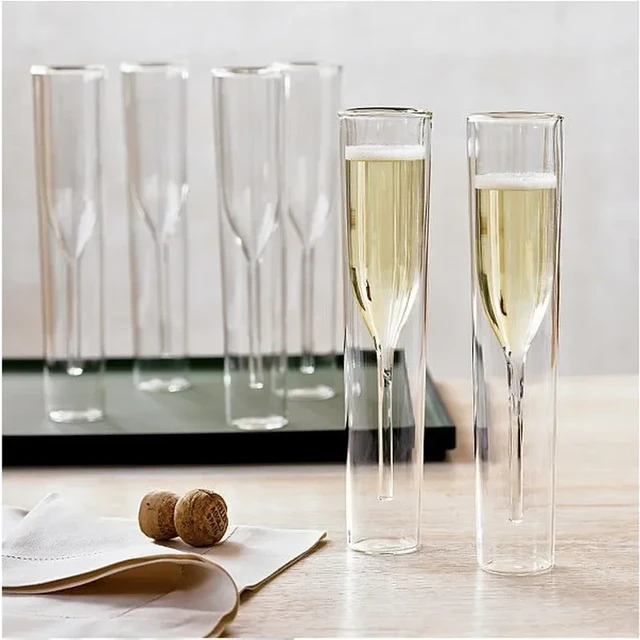 Champagne Glass Double Wall Glasses  Double Wall Champagne Flute - Champagne  Glass - Aliexpress