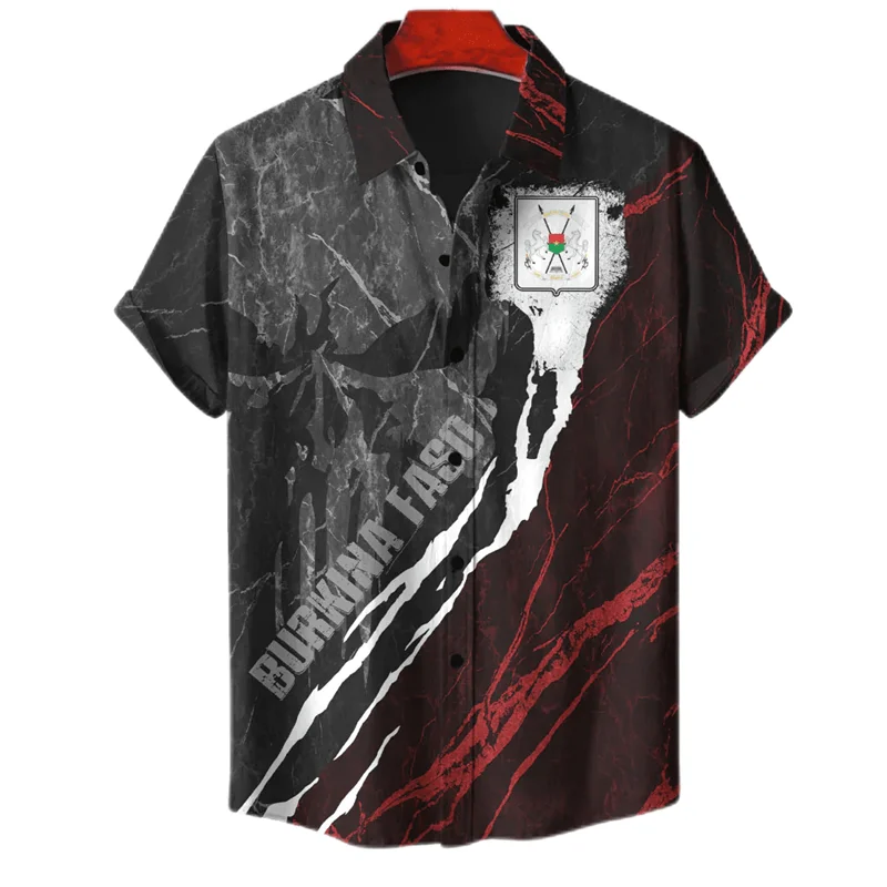 Burkina Faso Flag Map Graphic Shirts For Men Clothes Casual Hawaii Short Sleeve Shirt Africa Country Blouses National Emblem Top 4