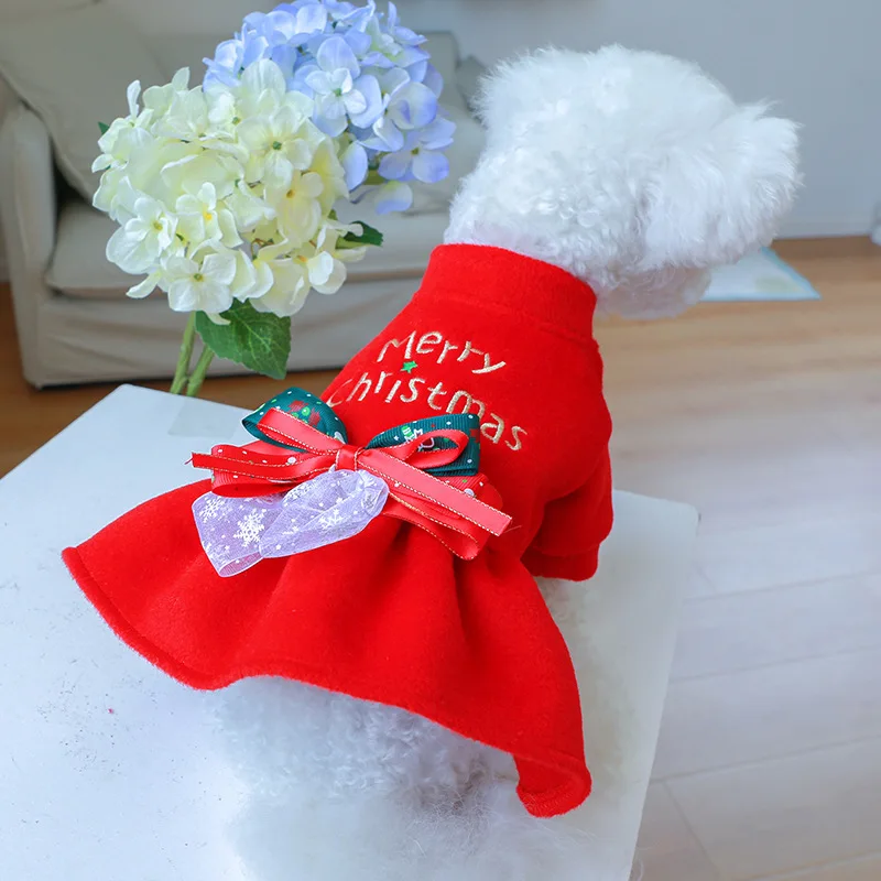 

Autumn Winter Dress Wool Christmas Skirt Cute Small Dog Holiday Suit Cat Warm Suit Yorkshire Chihuahua Bulldog