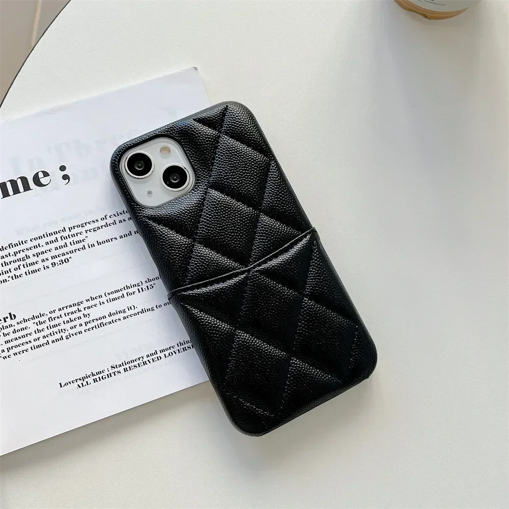 Luxury Geometric Leather Crossbody Phone Case with Necklace Chain and Card Holder