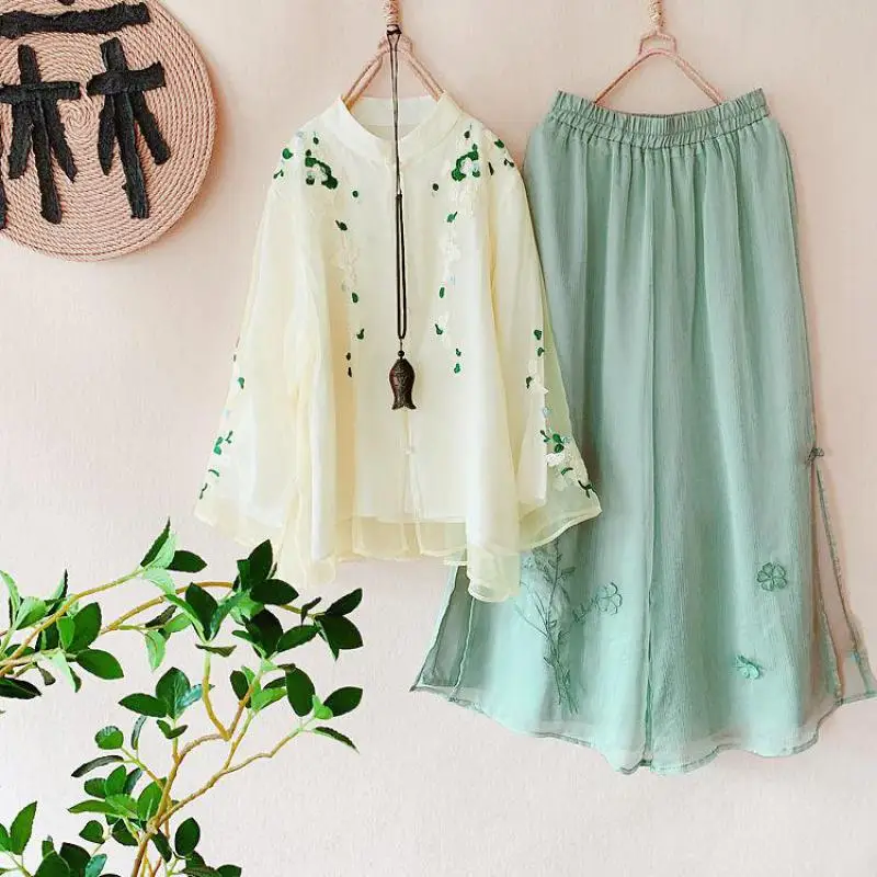 Vintage Cotton Linen Floral Print Chinese Tang Suit Women Summer Loose Traditional Hanfu Top Elegant National Style Blouse 4XL